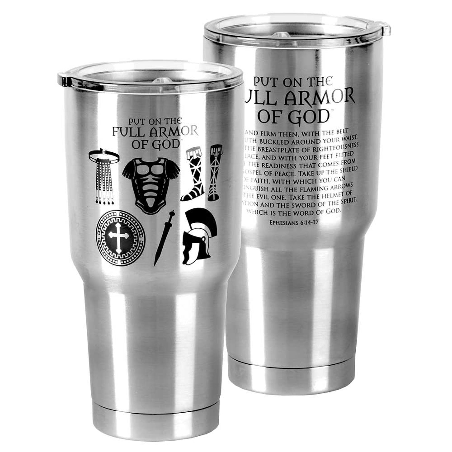 30 Ounce Stainless Steel Armor of God Travel Tumbler with Lid