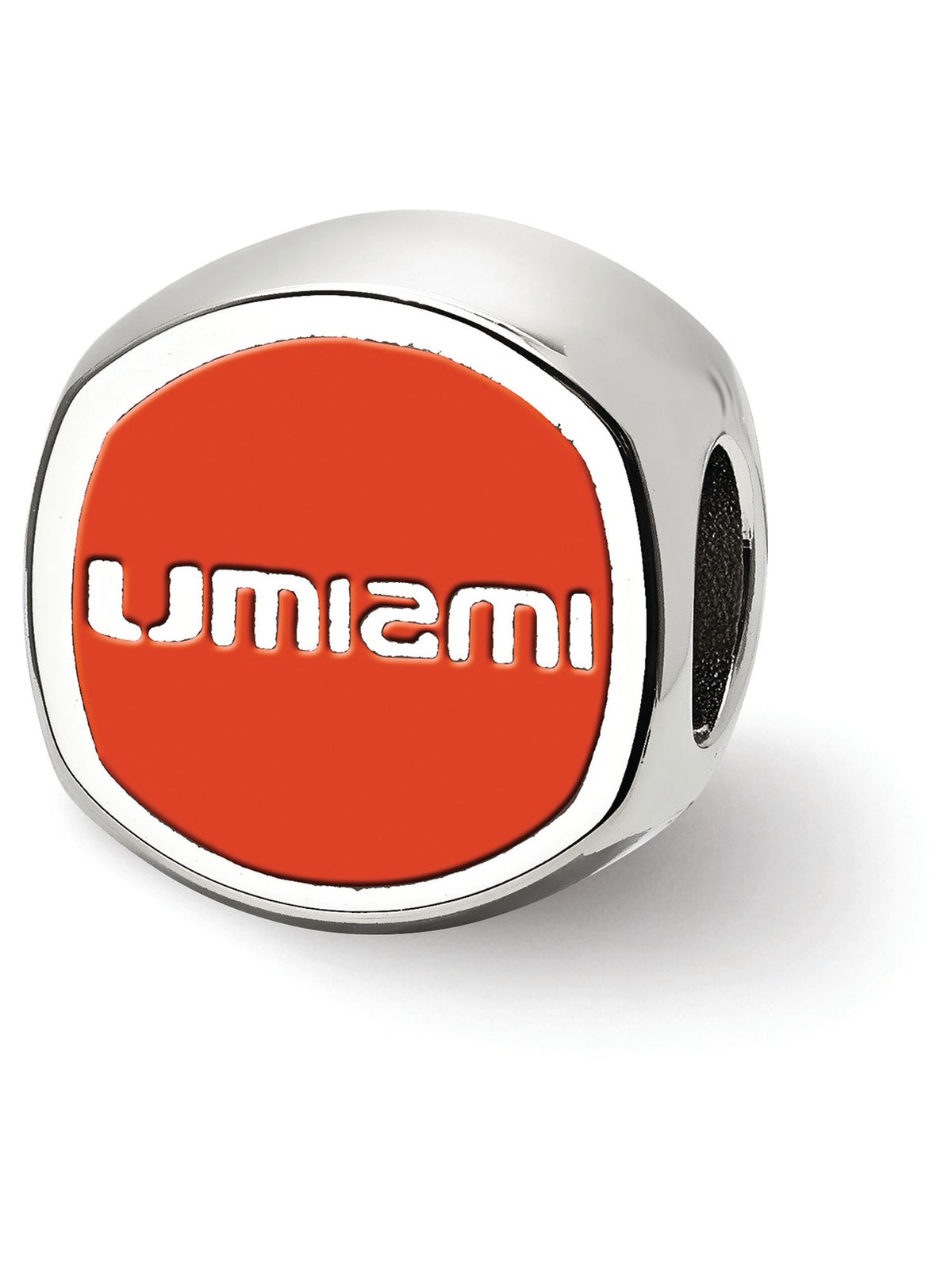 Sterling Silver Rhodium-plated LogoArt University of Miami Double Logo Enameled Bead #Q-SS501UMF
