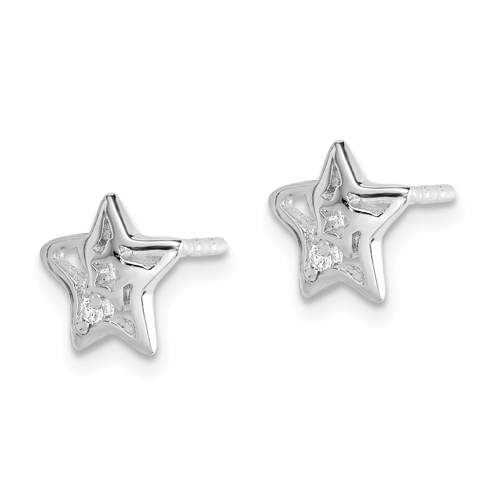 Sterling Silver Rhodium-plated CZ Star Post Earrings