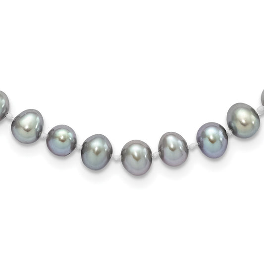 Sterling Silver Rhodium-plated 6-7mm Grey Near-Round Freshwater Cultured Pearl 18 inch Necklace 18 Inches