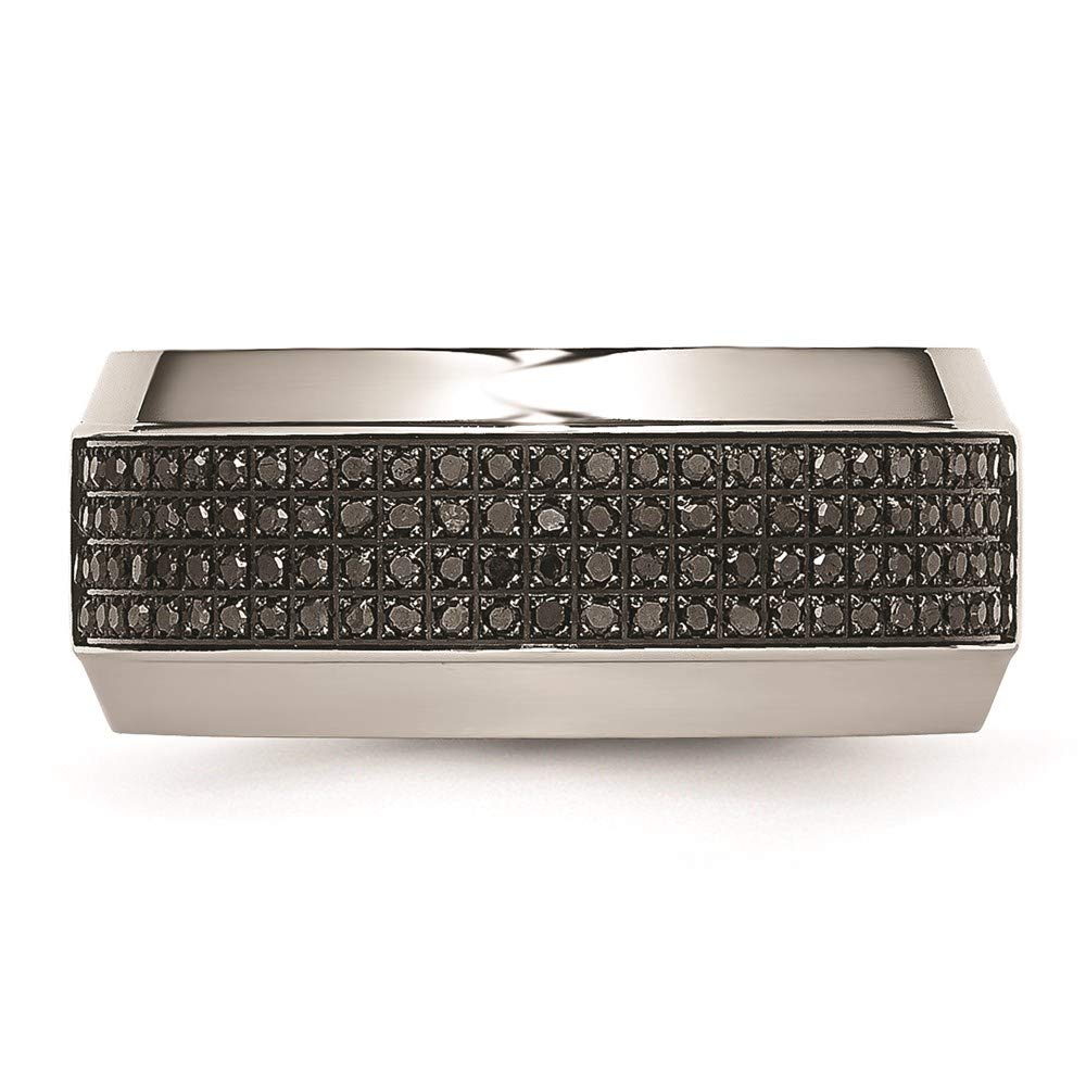Stainless Steel Polished 1/3ct Black Diamond 10mm Band Size - 9.5