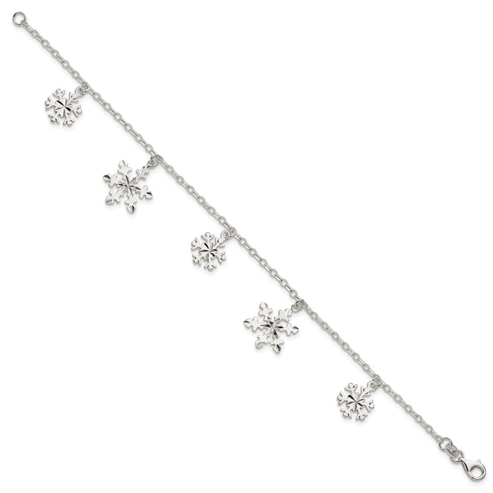 Sterling Silver Diamond-Cut Snowflake Bracelet 7.5 inches