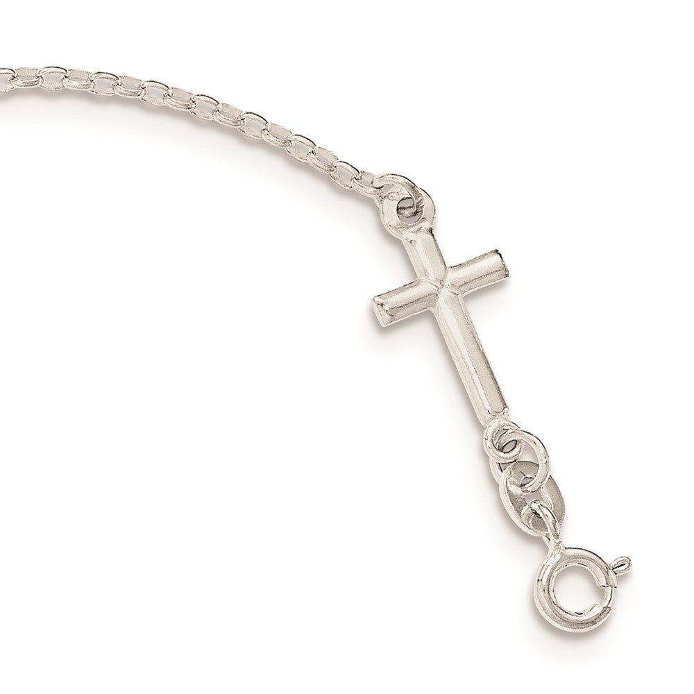 Sterling Silver Polished Enamel FAITH and Cross Bracelet 7.5 inches