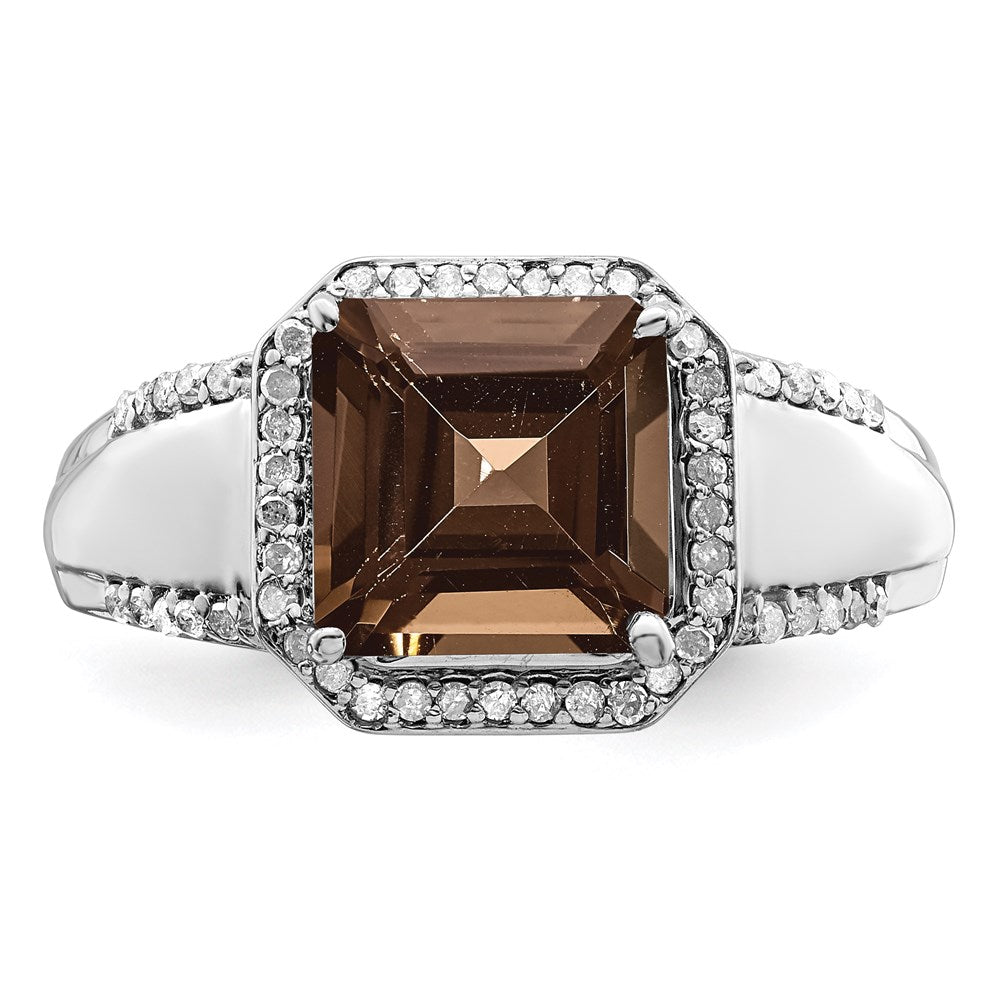 Sterling Silver Rhodium Diam. & Smoky Quartz Ring