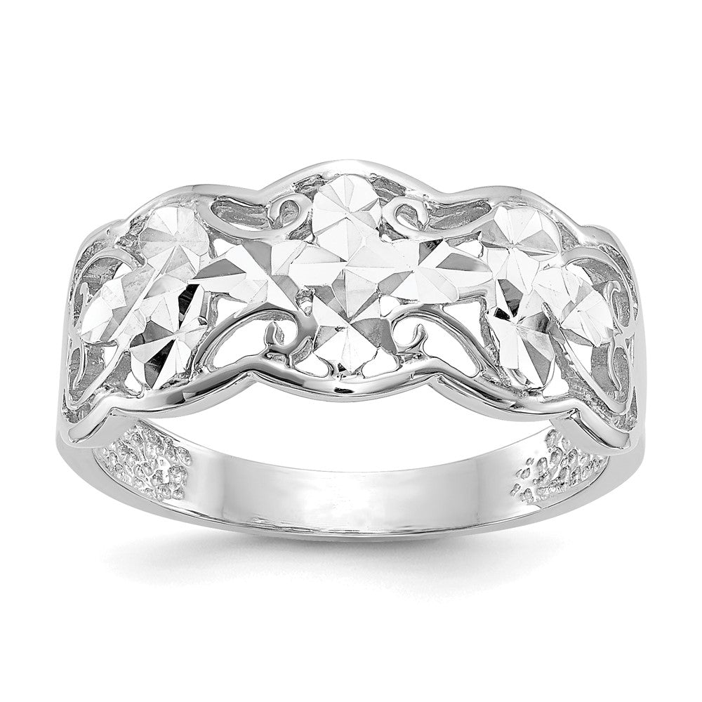 14k White Gold Diamond-cut Wave Ring Size 6