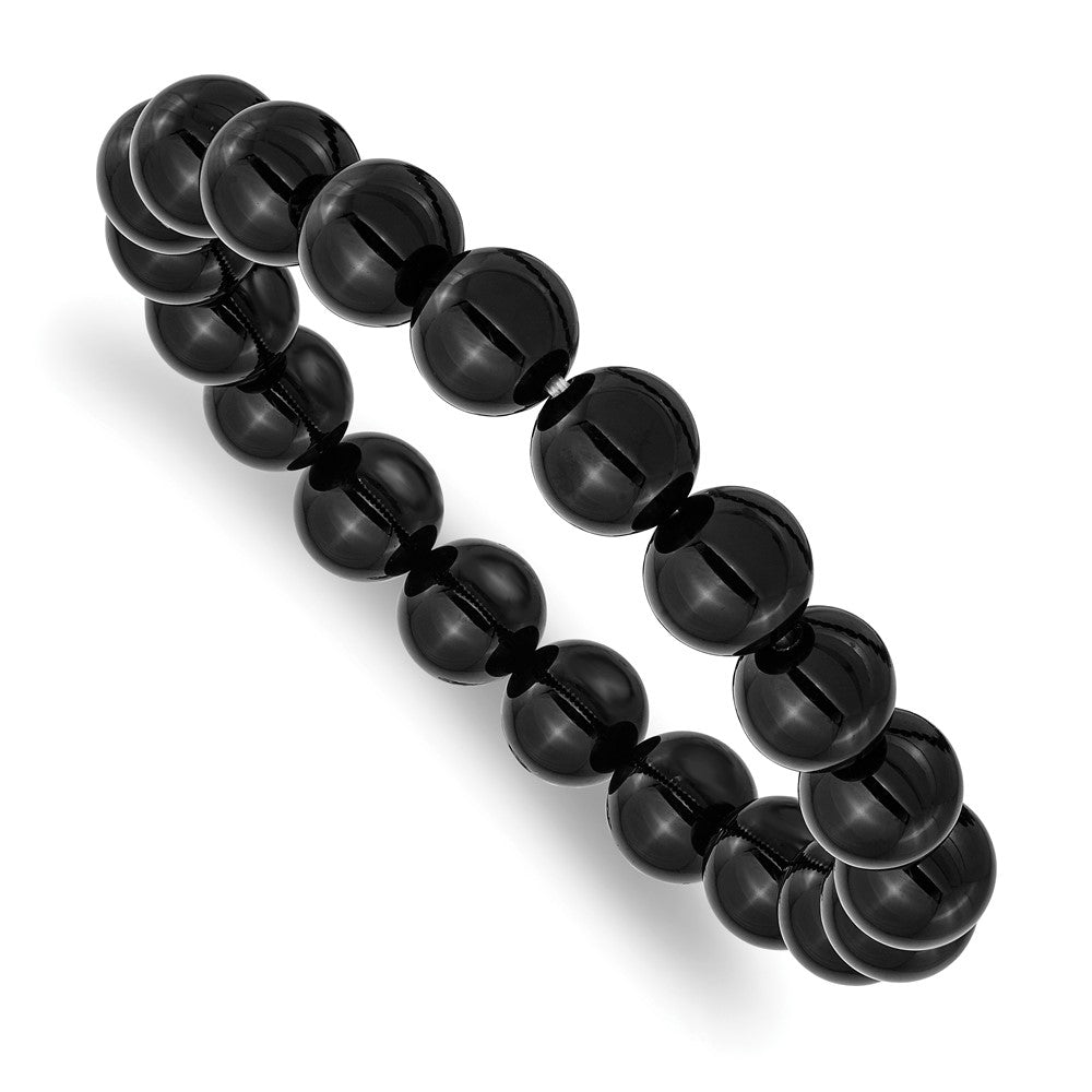 Black Agate Beaded Stretch Bracelet 6.5 inches