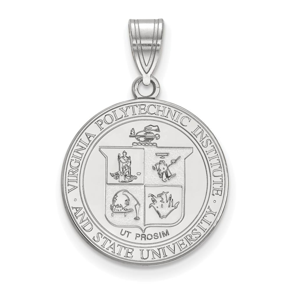 Sterling Silver Rhodium-plated LogoArt Virginia Tech Large Crest Pendant Q-SS063VTE