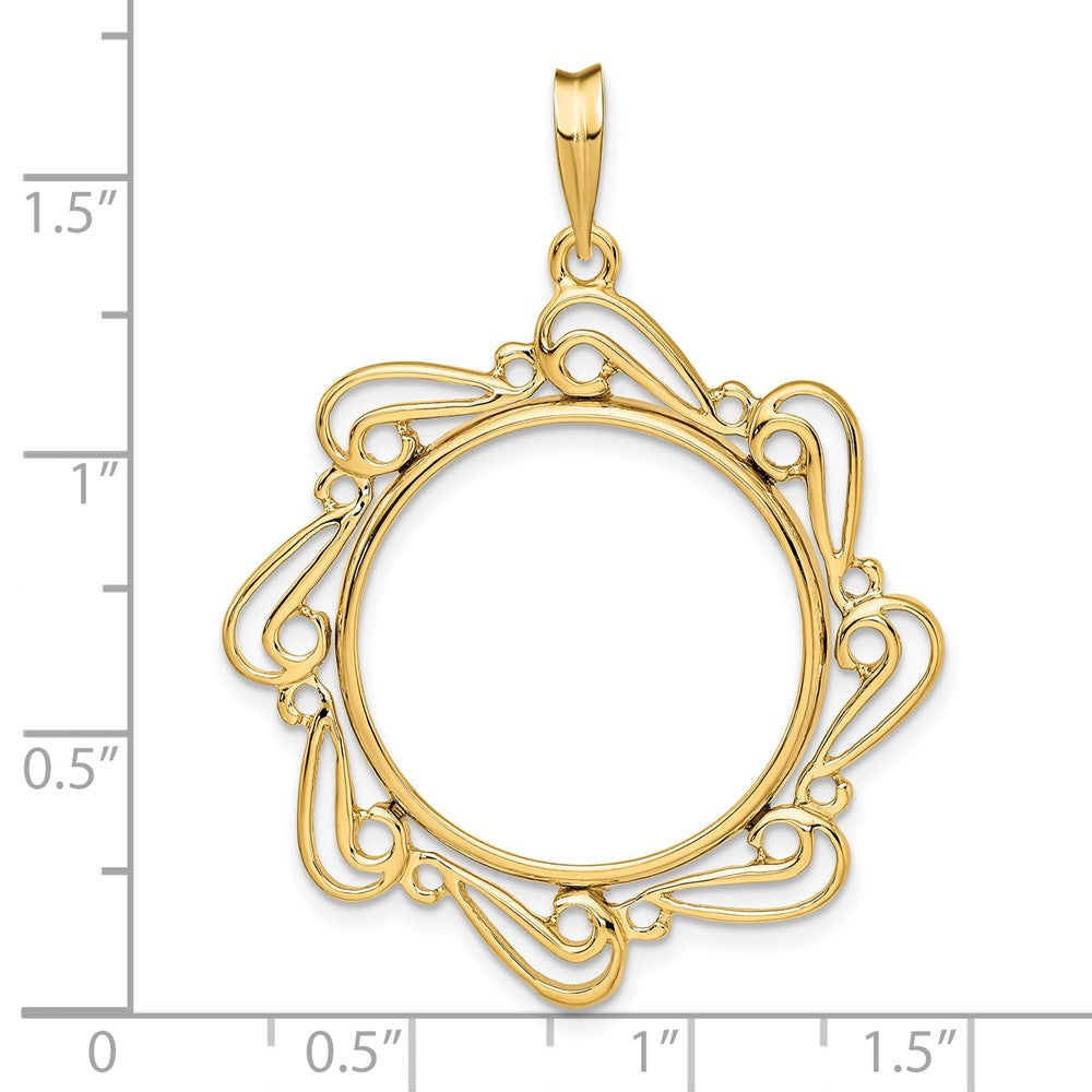 Wideband Distinguished Coin Jewelry 14k Polished Curved Scroll 22.0mm Prong Coin Bezel Pendant