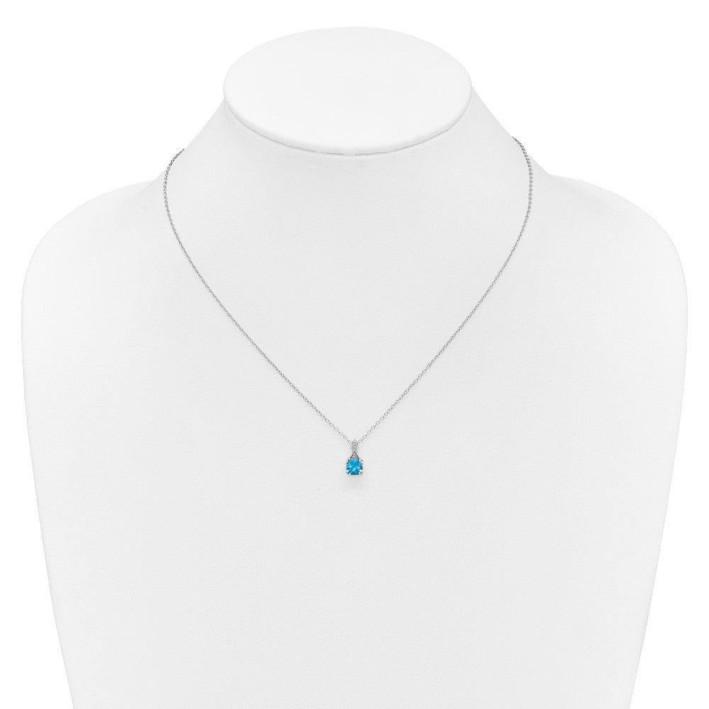 Sterling Silver Blue Topaz and Diamond Pendant w/Chain 6mm BT