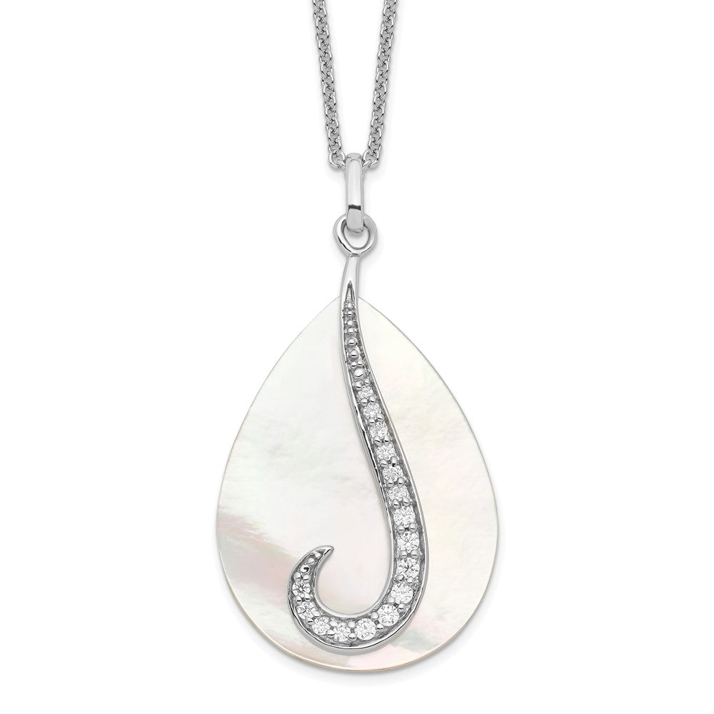 Sentimental Expressions Sterling Silver Rhodium-plated Mother of Pearl CZ Tear From Heaven 18in Necklace 18 Inches