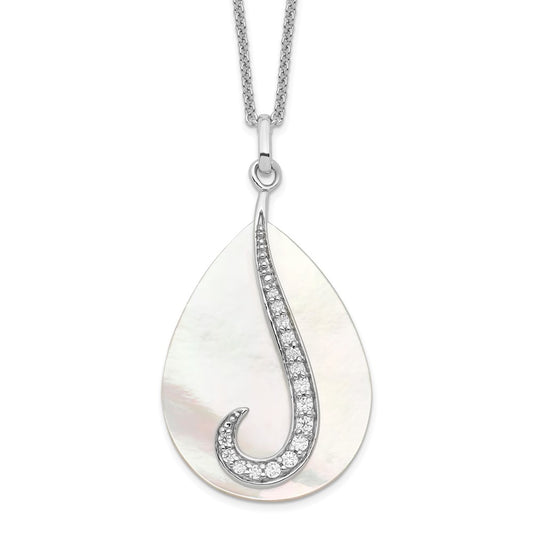 Sentimental Expressions Sterling Silver Rhodium-plated Mother of Pearl CZ Tear From Heaven 18in Necklace 18 Inches