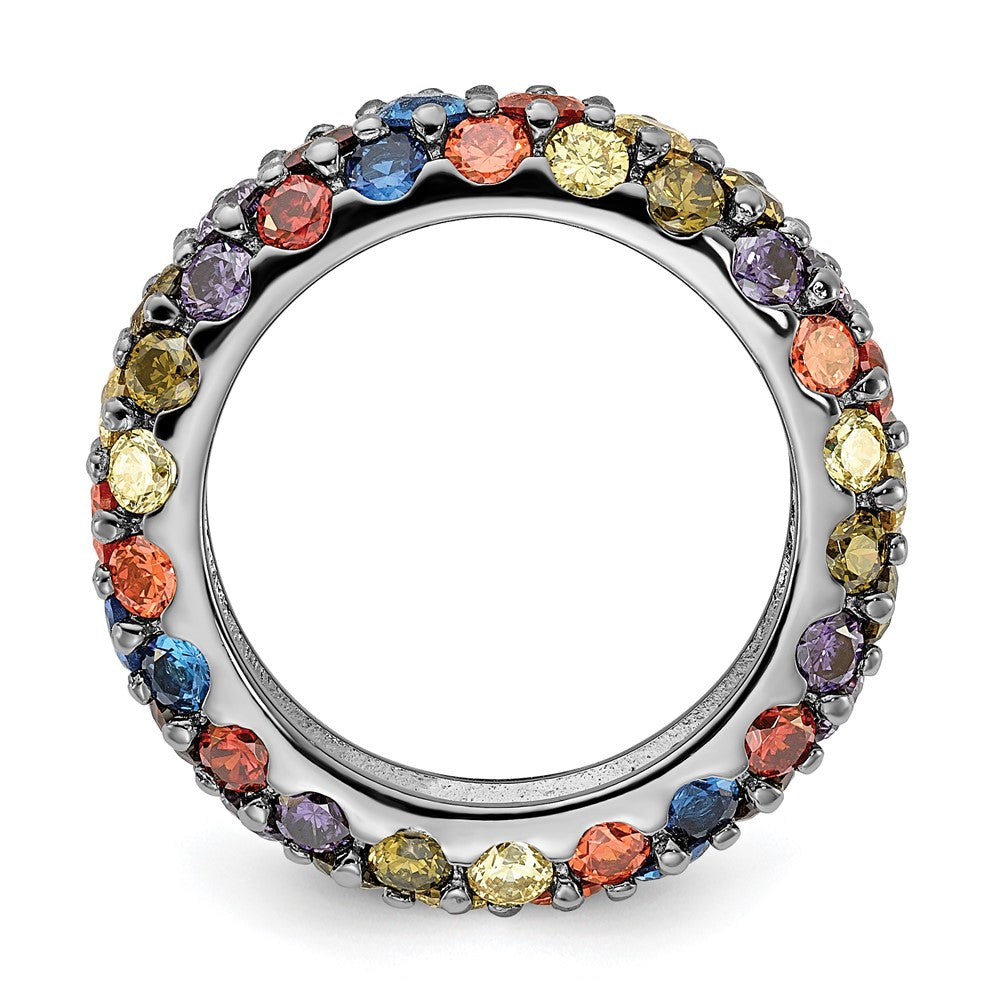 Sterling Silver Black Rhodium-plated Multicolored CZ Band