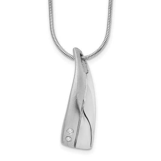 White Ice Sterling Silver Rhodium-plated Satin and Polished 18 Inch Diamond Necklace with 2 Inch Extender 18 Inches