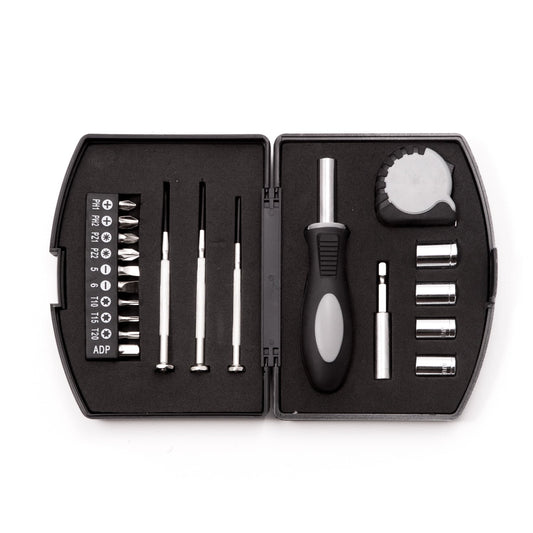 Bey-Berk International BB404 20 Piece Tool Set in ABS Plastic Case, Black & Silver