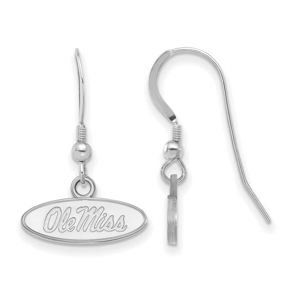 Sterling Silver Rhodium-plated LogoArt University of Mississippi Ole Miss Oval Extra Small Dangle Wire Earrings QSS006UMS