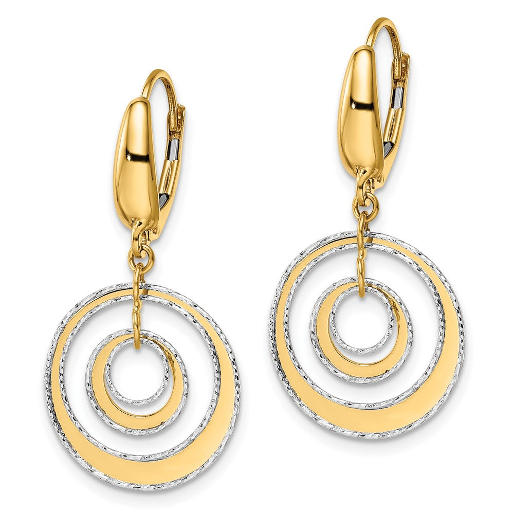 14K Two-tone Polished Textured Leverback Dangle Earrings