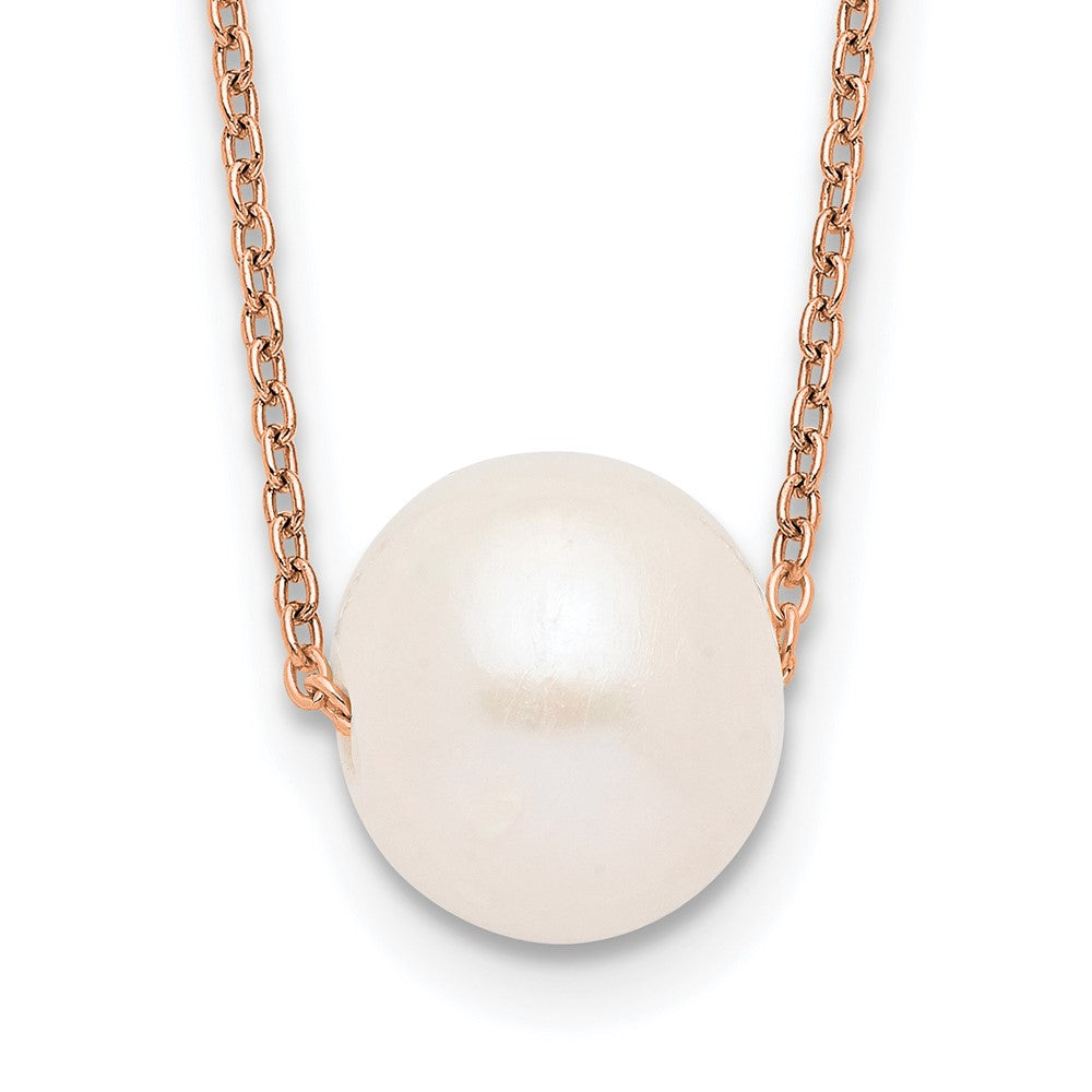 Sterling Silver Rose-tone 10-11mm White Near-Round Freshwater Cultured Pearl 17 inch Necklace 17 Inches
