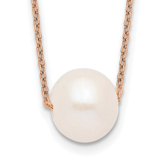 Sterling Silver Rose-tone 10-11mm White Near-Round Freshwater Cultured Pearl 17 inch Necklace 17 Inches
