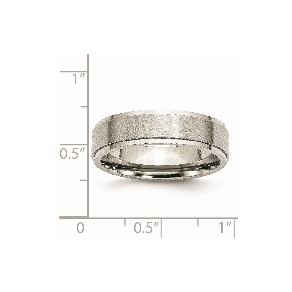 Stainless Steel Polished w/Brushed Center 6mm Ridged Edge Band Size - 7.5