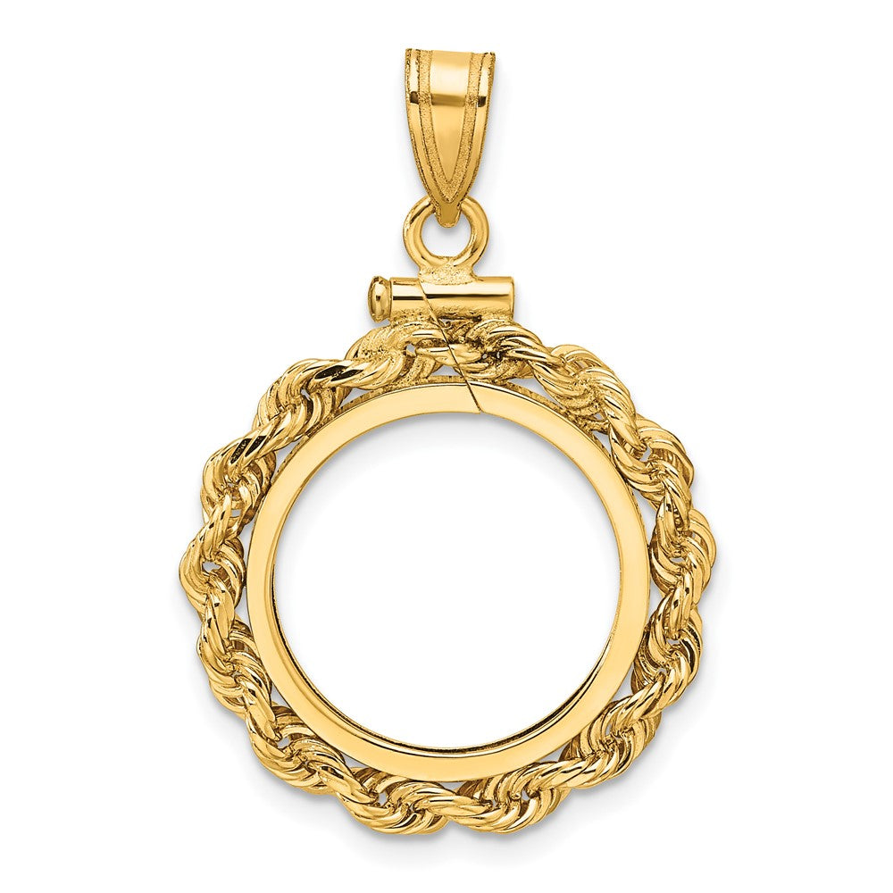 Wideband Distinguished Coin Jewelry 14k Polished Rope 16.5mm x 1.35mm Screw Top Coin Bezel Pendant