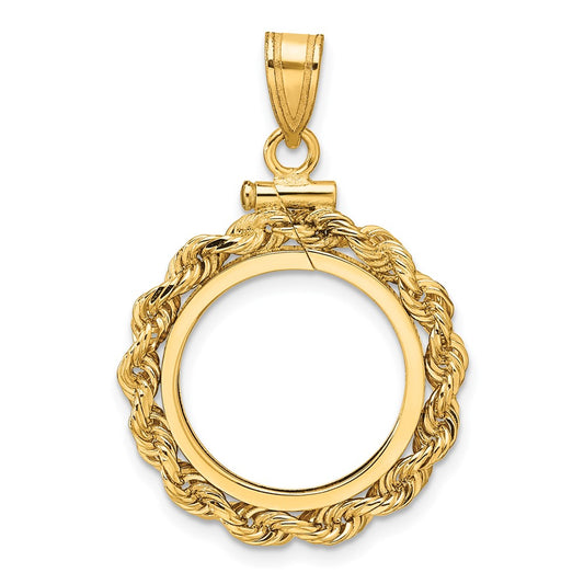 Wideband Distinguished Coin Jewelry 14k Polished Rope 16.5mm x 1.35mm Screw Top Coin Bezel Pendant