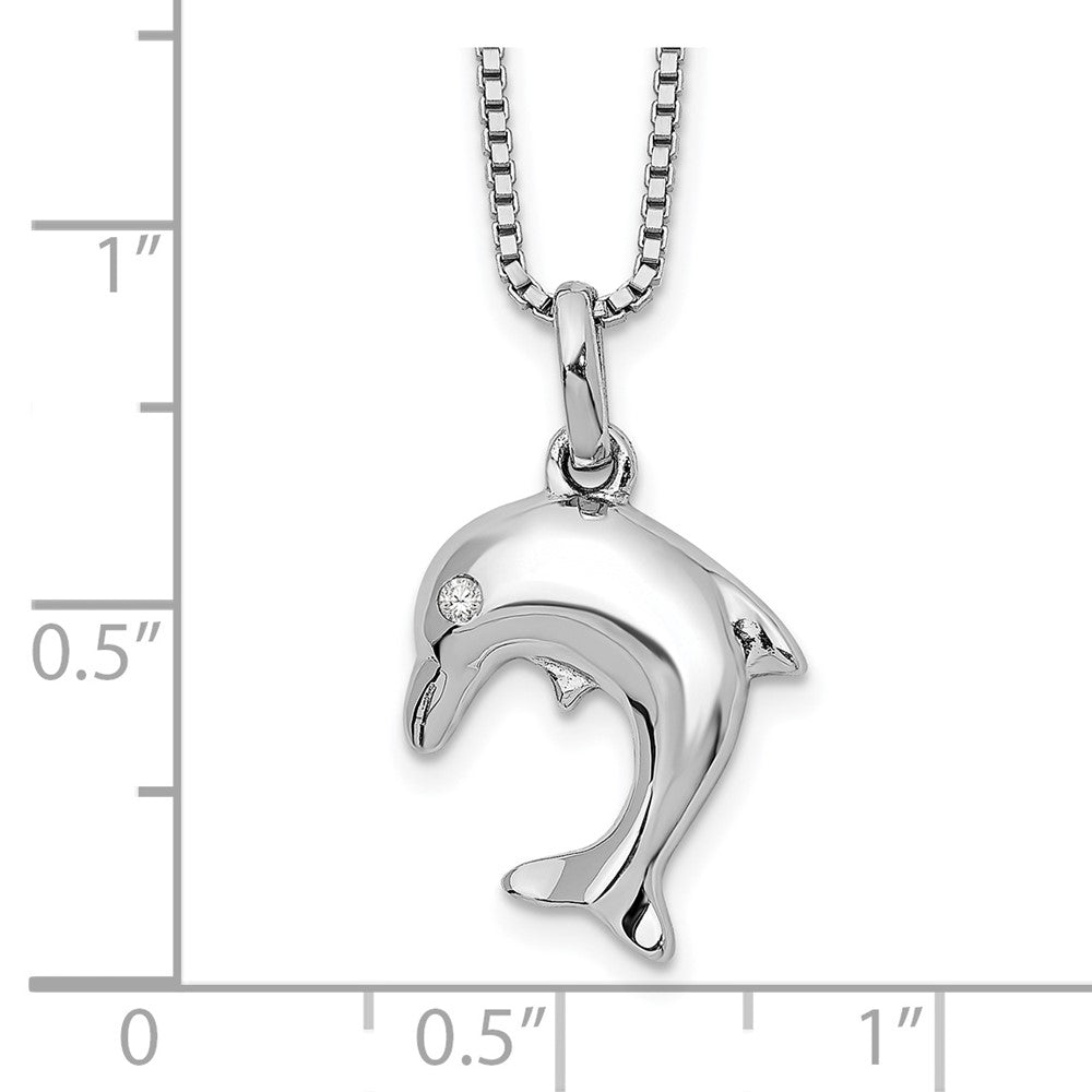 White Ice Sterling Silver Rhodium-plated 18 Inch Diamond Dolphin Necklace with 2 Inch Extender 18 Inches