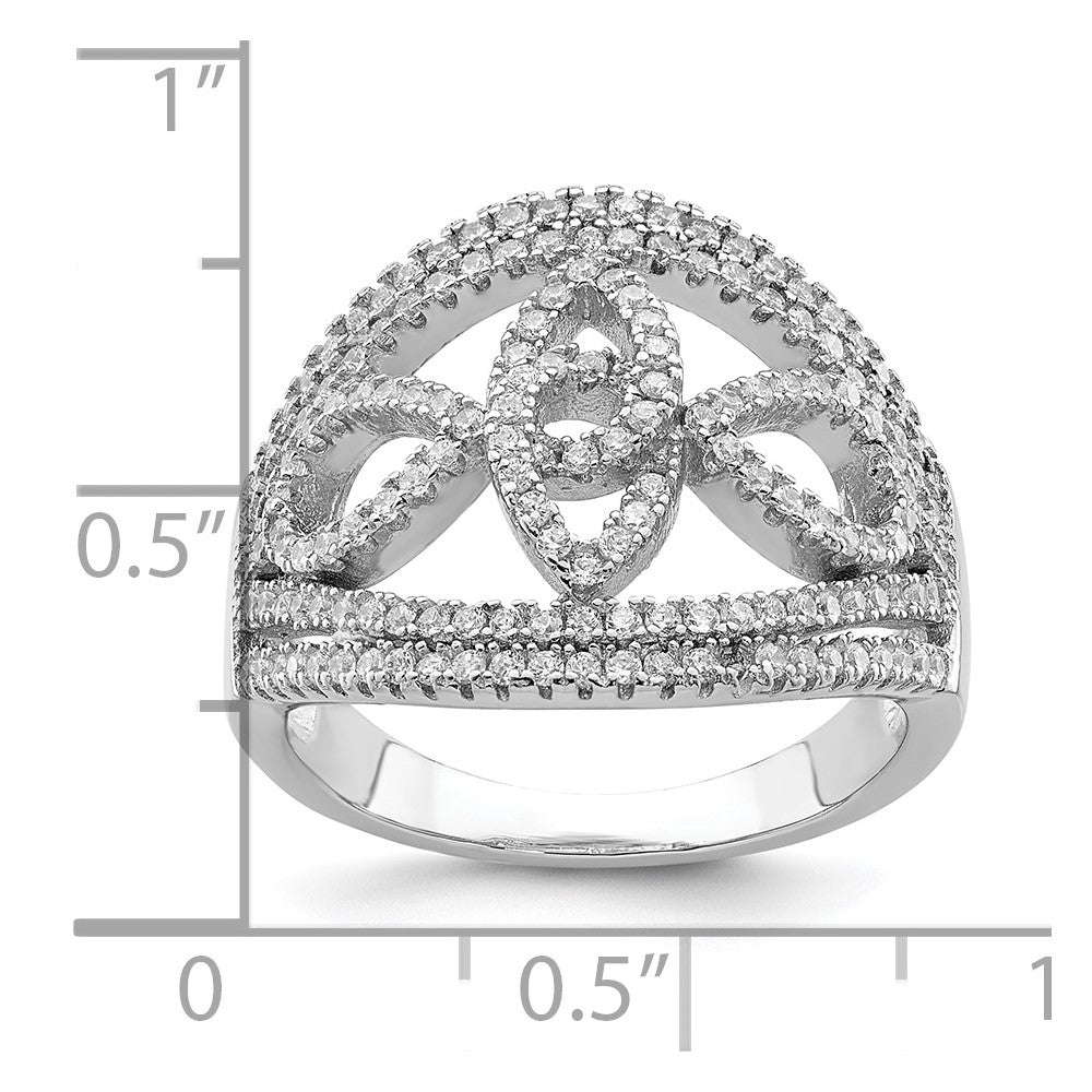 Sterling Silver Rhodium-plated CZ Micro Pave Fancy Ring
