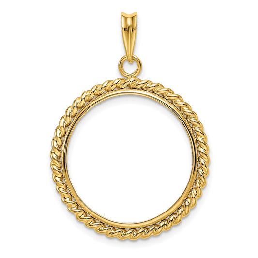 Wideband Distinguished Coin Jewelry 14k Polished with Twisted Wire 22.0mm Prong Coin Bezel Pendant
