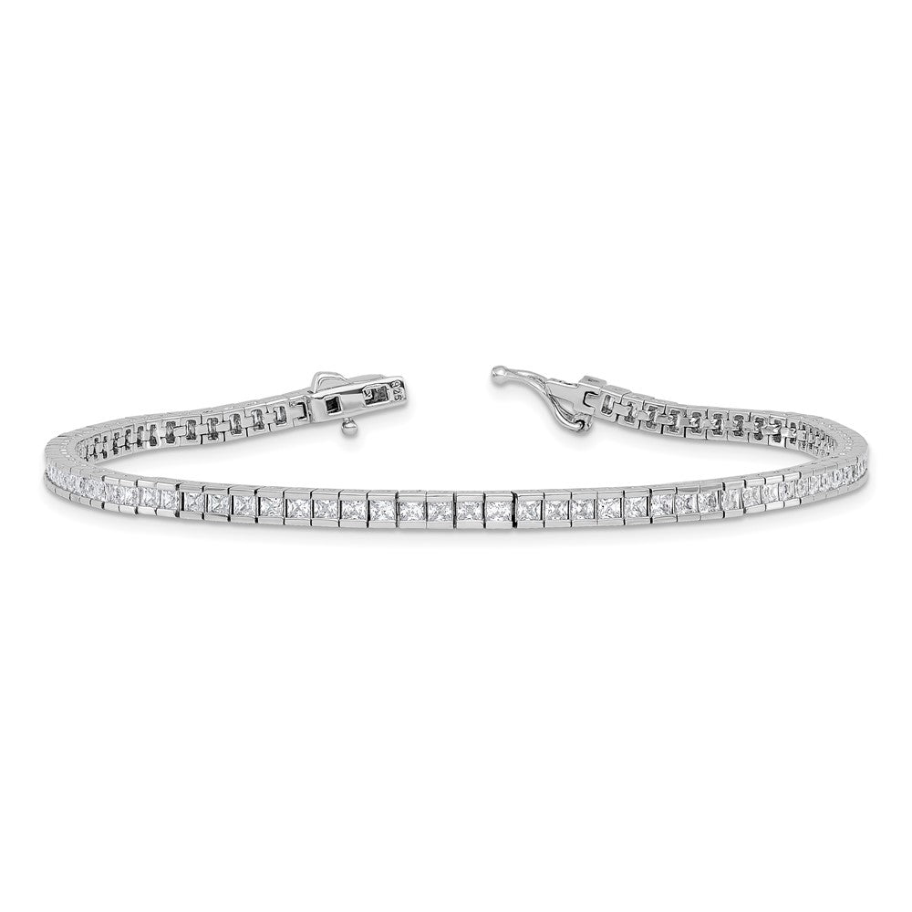 Sterling Shimmer Sterling Silver Rhodium-plated Square 3mm x 3mm CZ 86 Stone 8 inch Bracelet 8 inches