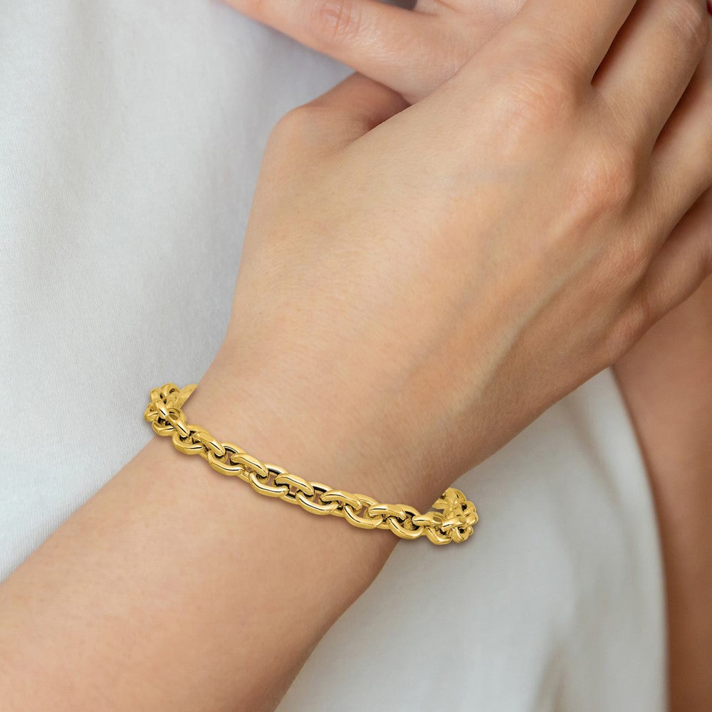 14K Polished 6.5mm Flat Edge Cable Link Bracelet 7.5  inches