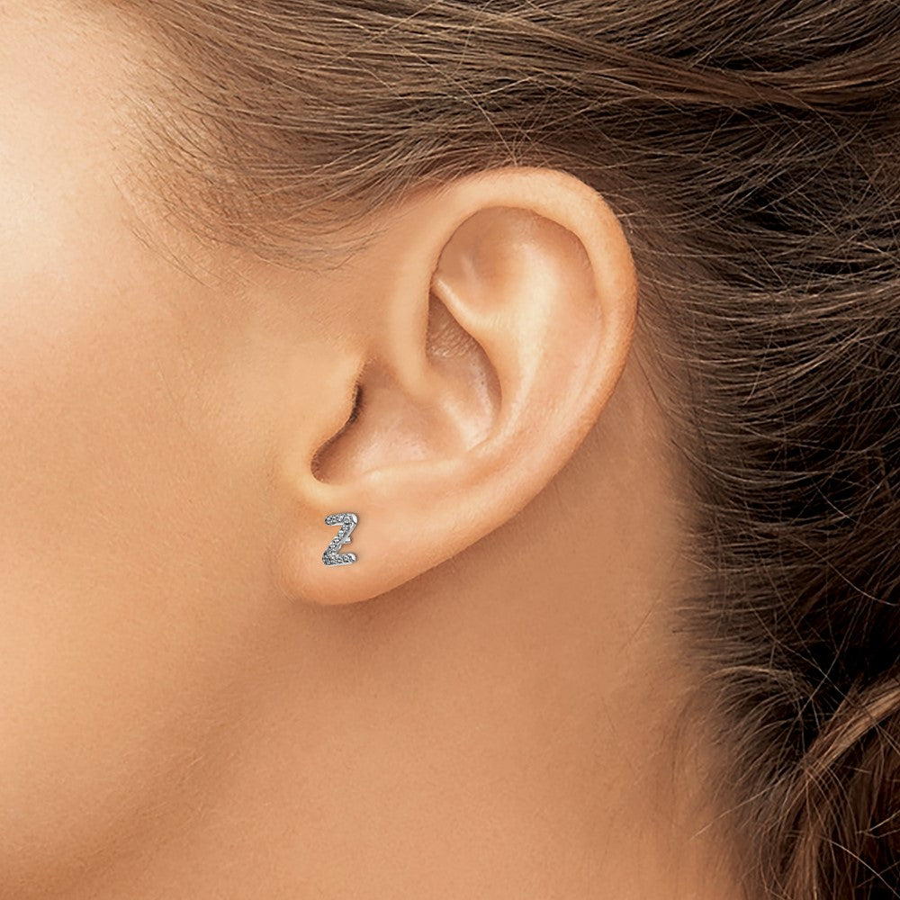 14k White Gold Diamond Initial Z Earrings
