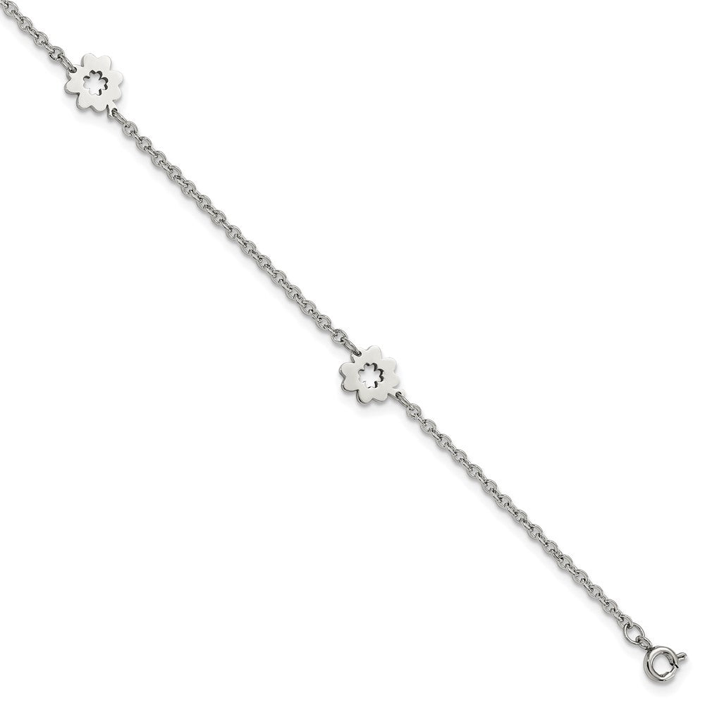 Stainless Steel Polished Flowers 9in Plus 1in ext Anklet