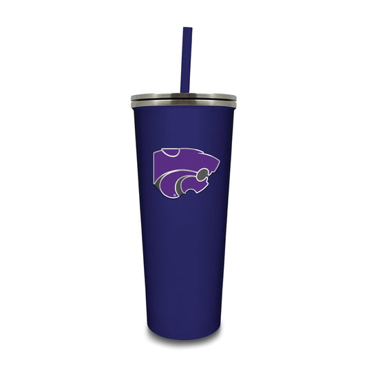 Kansas State Stainless Steel 24 ounce Skinny Tumbler with Straw
