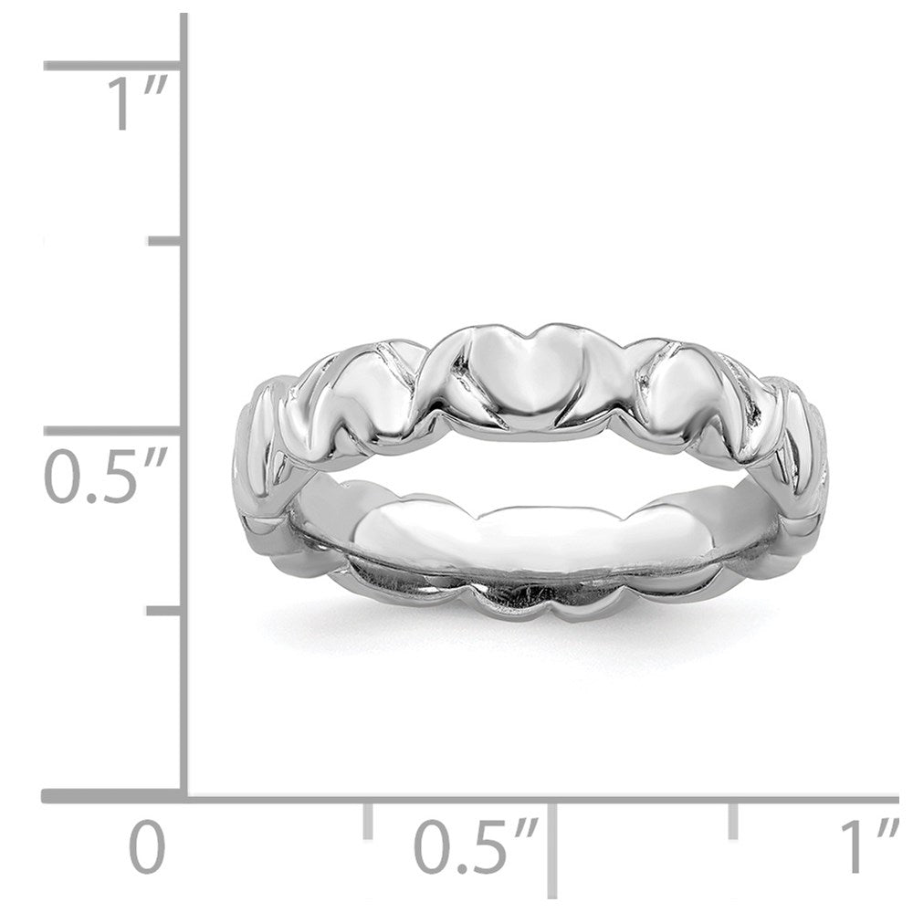 Sterling Silver Stackable Expressions Rhodium Hearts Ring Size -10