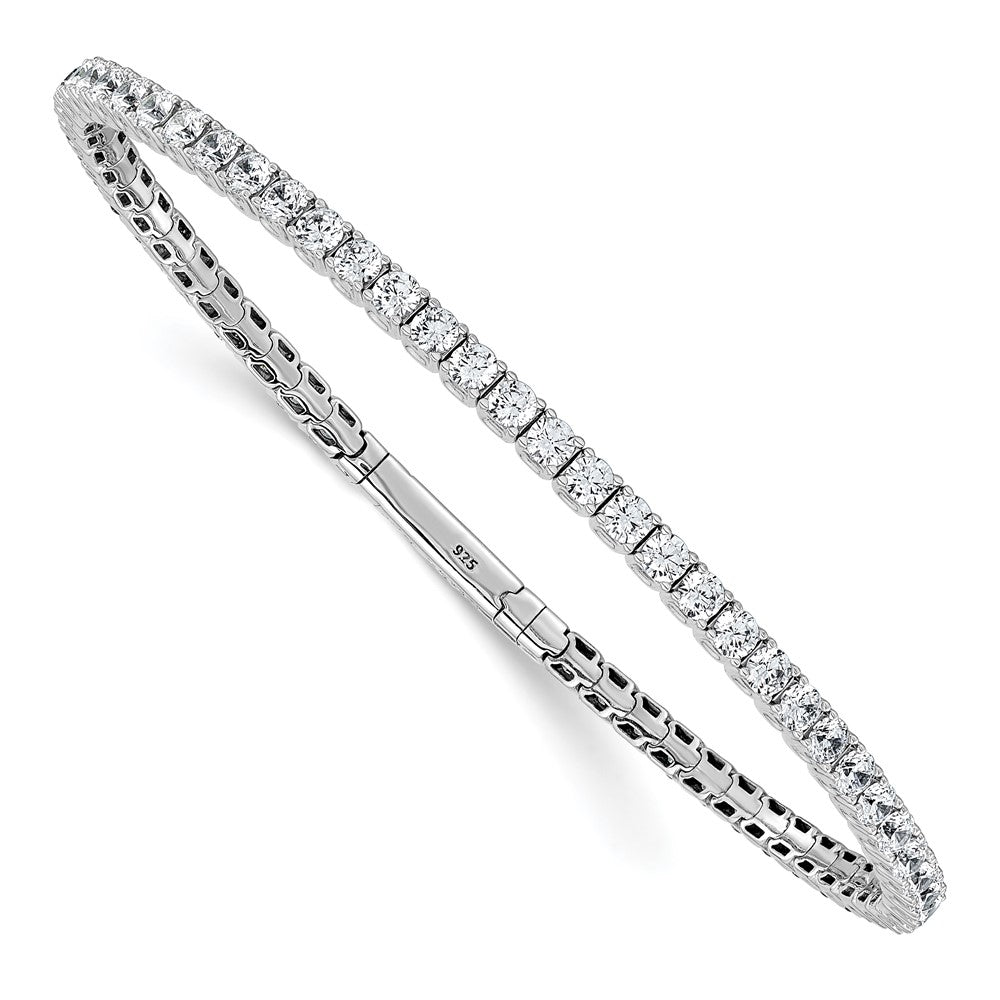 Sterling Shimmer Sterling Silver Rhodium-plated 3mm CZ 59 Stone 8 inch Flexible Bangle Bracelet 8 inches