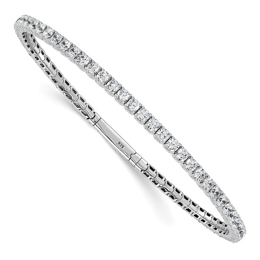 Sterling Shimmer Sterling Silver Rhodium-plated 3mm CZ 59 Stone 8 inch Flexible Bangle Bracelet 8 inches