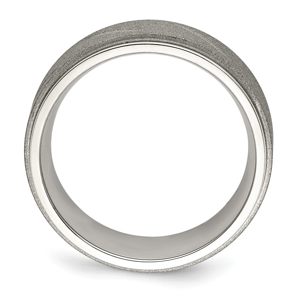 Stainless Steel Polished and Satin Ridged Edge 8mm Band Size - 8.5