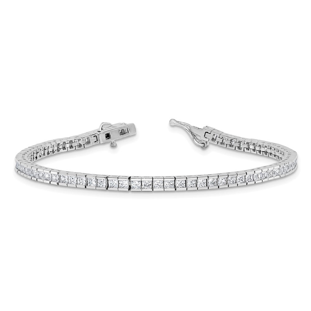 Sterling Shimmer Sterling Silver Rhodium-plated Square 2mm x 2mm CZ 74 Stone 7 inch Bracelet 7 inches
