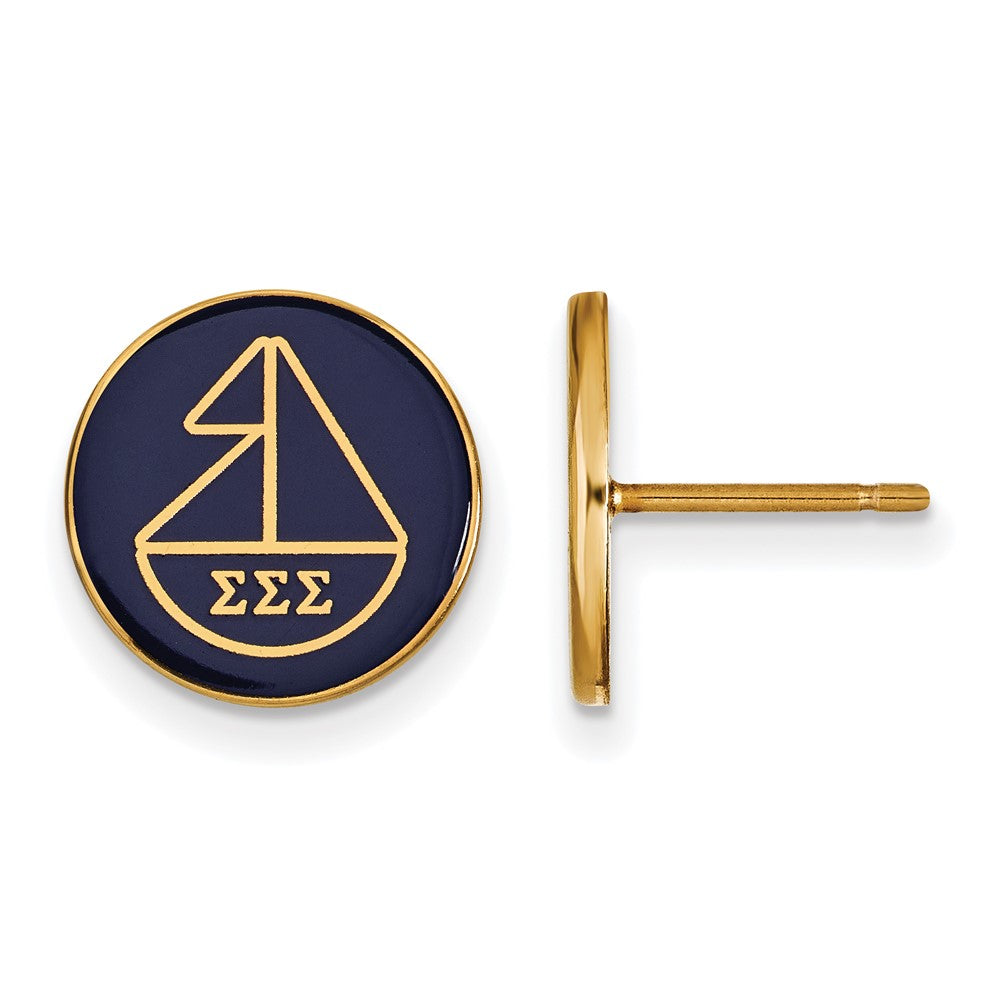 Sterling Silver Gold-plated LogoArt Sigma Sigma Sigma Sorority Symbol Color Enamel Post Earrings