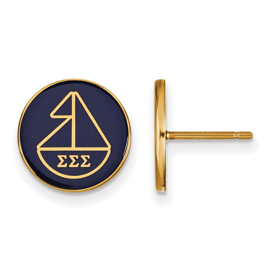 Sterling Silver Gold-plated LogoArt Sigma Sigma Sigma Sorority Symbol Color Enamel Post Earrings