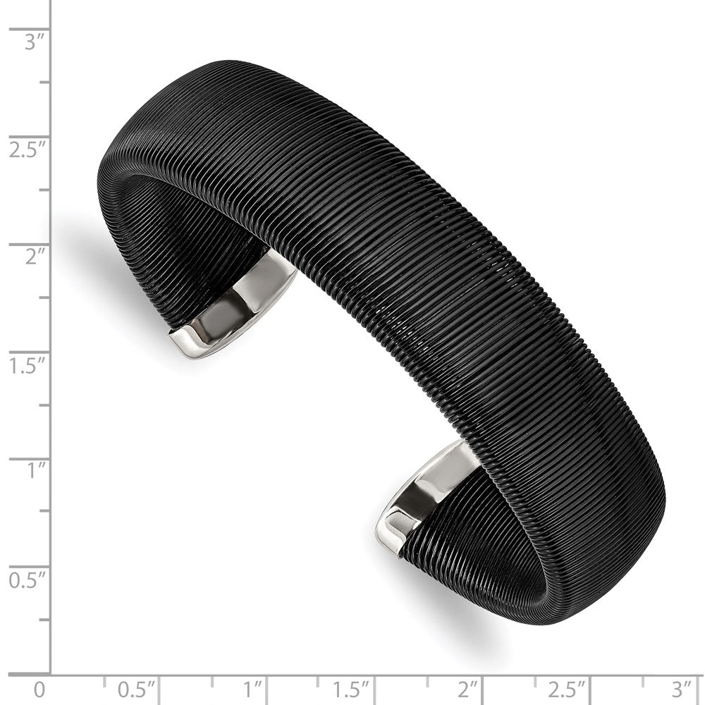 Stainless Steel Polished Black IP-plated Wire 18mm Cuff Bangle 7.25 inches