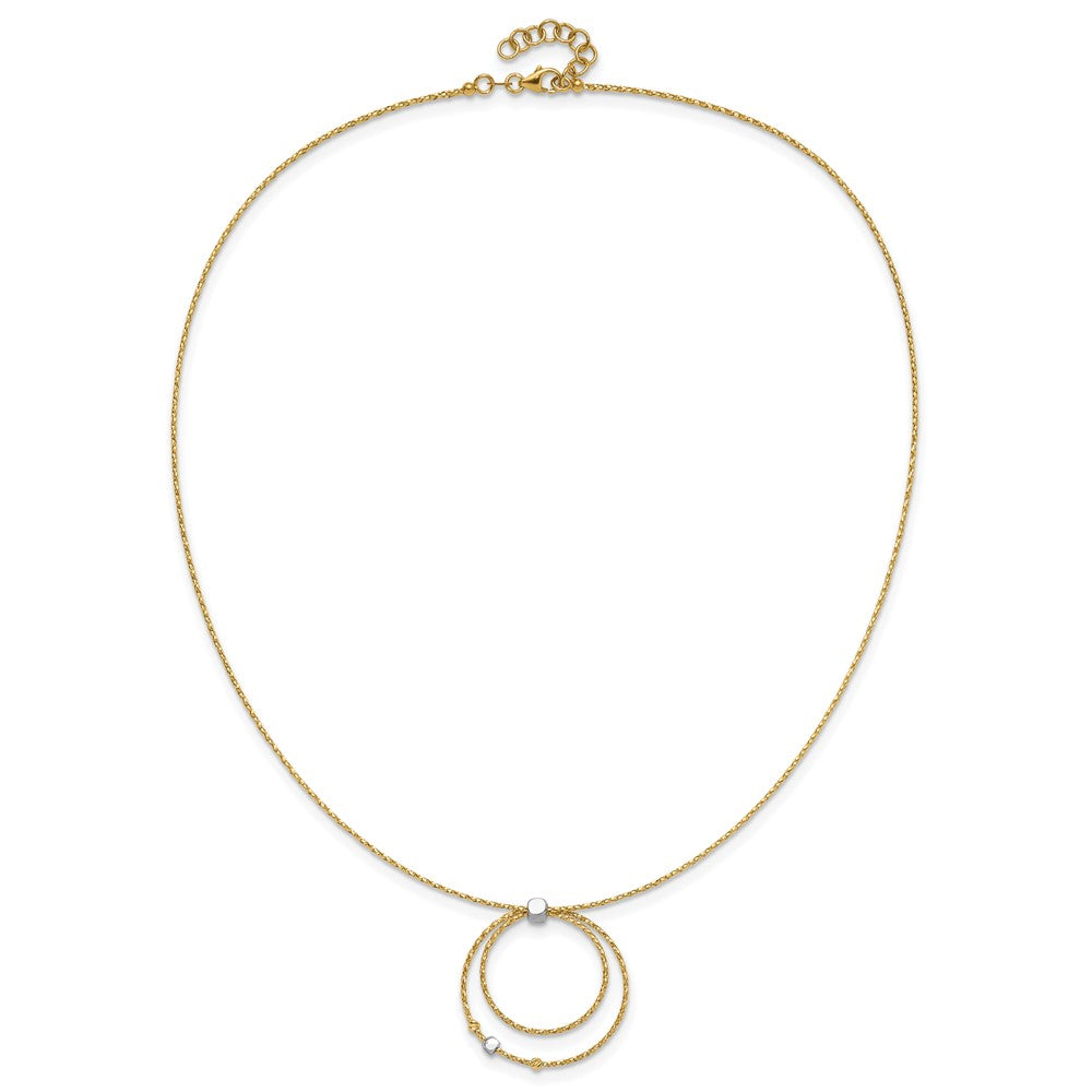 14K w/Wht Rhod Polished/DC Circle Pendant w/1in ext. Necklace