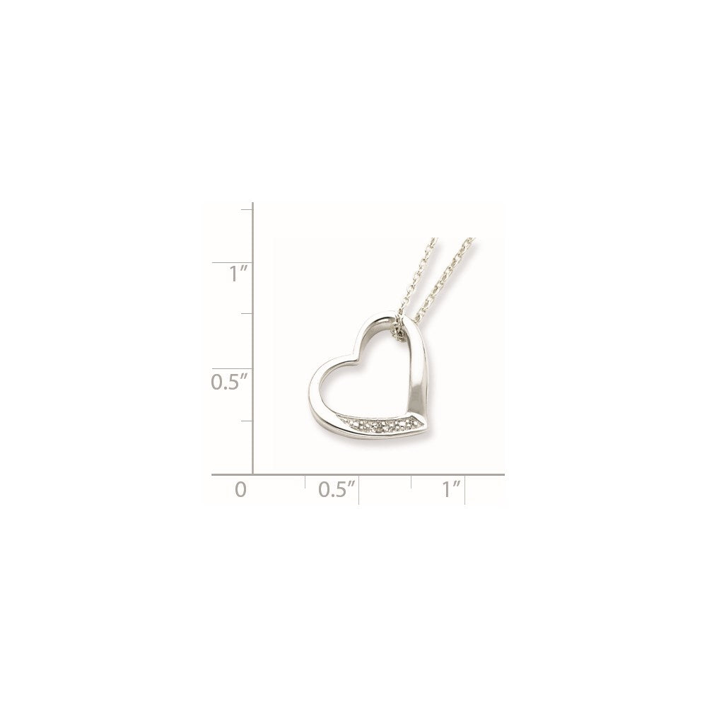 Sterling Silver Rhodium-plated Heart with Diamond Necklace 18 Inches