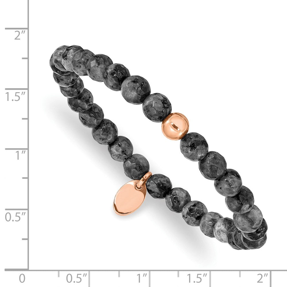 Stainless Steel Polished Rose IP-plated Spectrolite Beaded Stretch Bracelet 6 inches