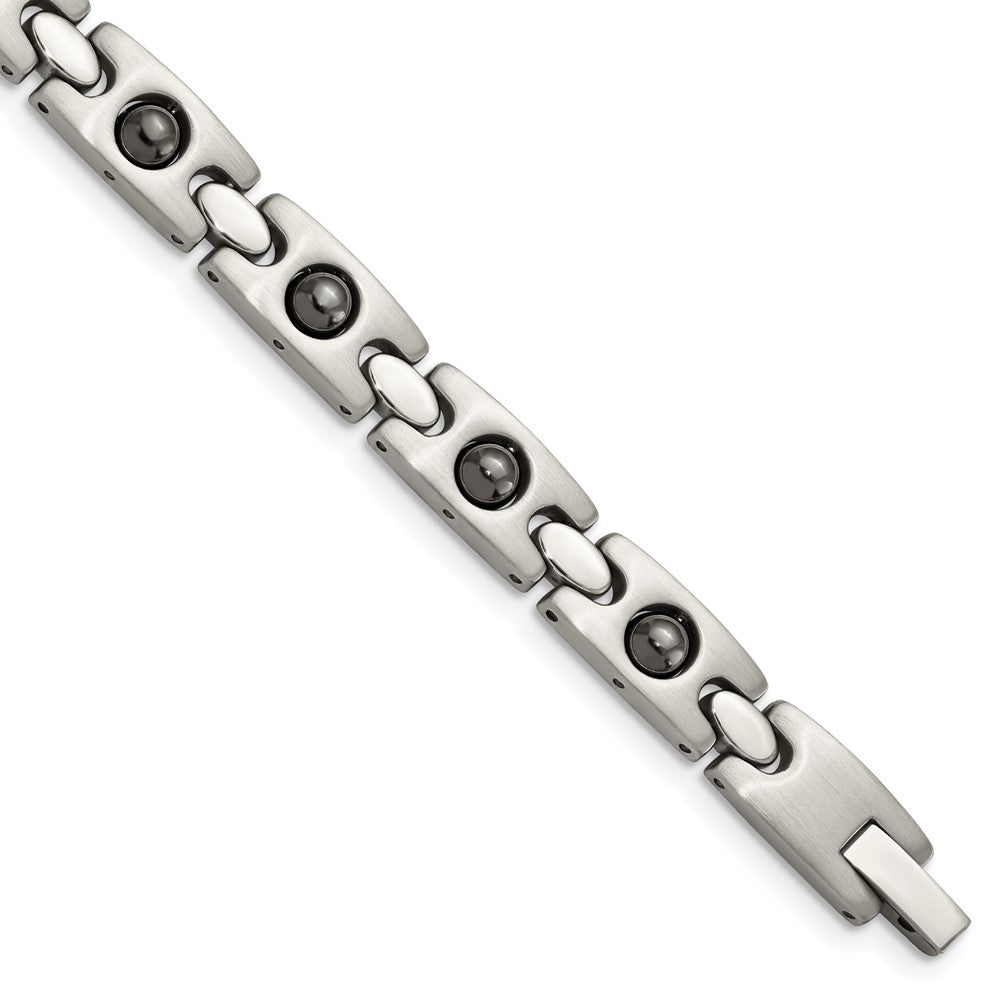 Stainless Steel Brushed & Polished w/Magnetic Ball Accent 8.5in Bracelet 8.5 inches