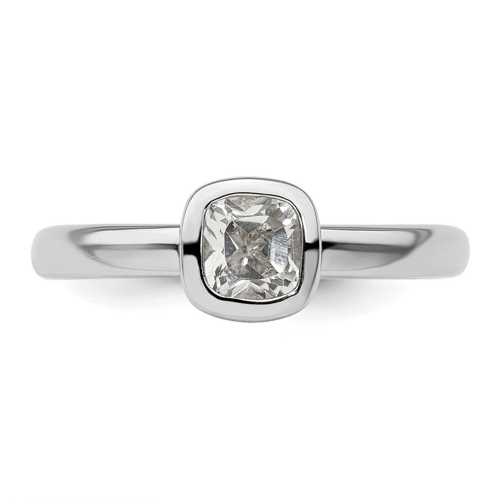Sterling Silver Stackable Expressions Cushion Cut White Topaz Ring Size -8