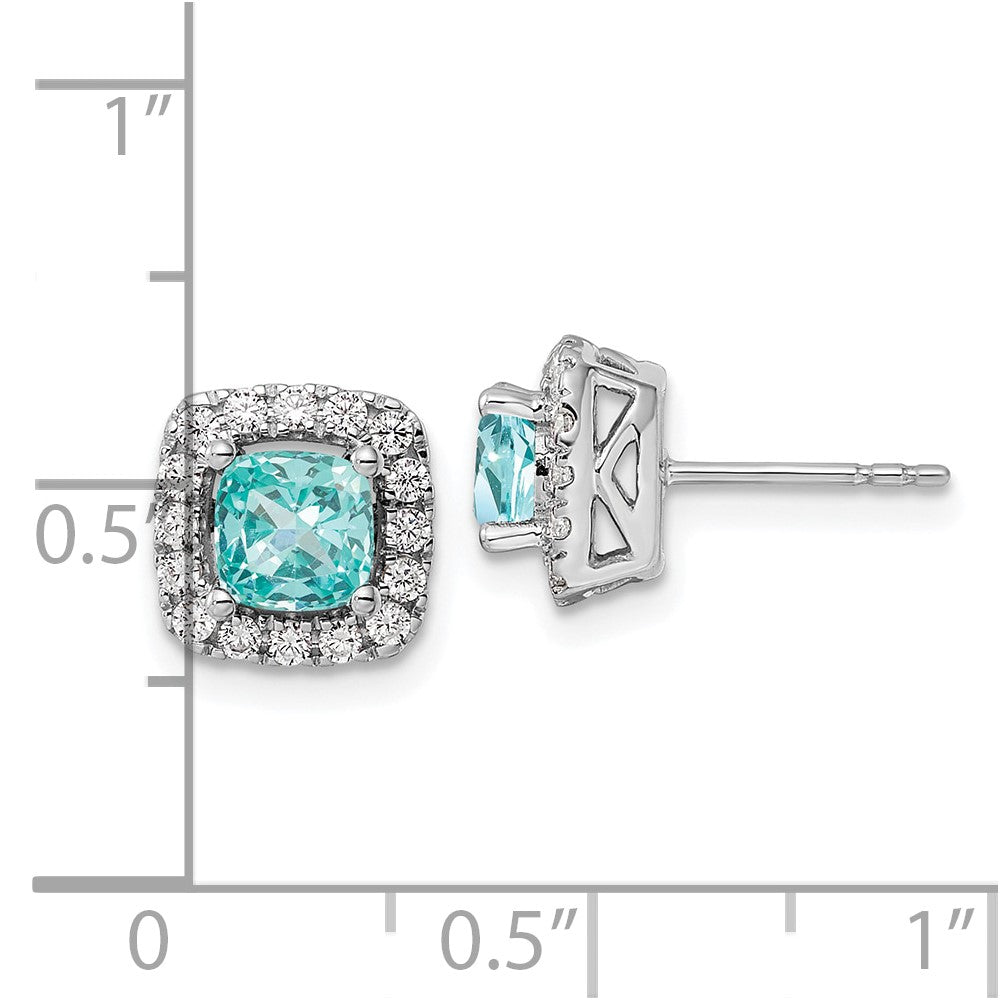 Pure Serenity 14K White Gold 3/8 Carat Lab Grown Diamond VS/SI+ G+ & Lab Created Paraiba Halo Post Earrings