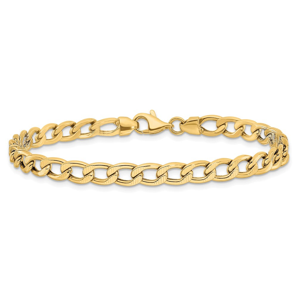 14K Polished and Textured Link Bracelet 7.5  inches