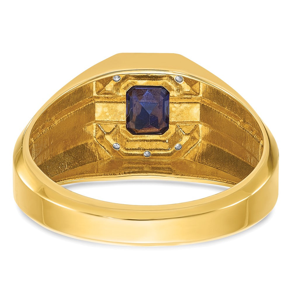 14k IBGoodman Men's Created Sapphire and 1/20 carat Diamond Satin Complete Ring
