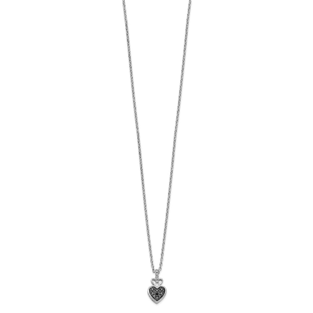 White Night Sterling Silver Rhodium-plated White and Black Diamond Heart 18 Inch Necklace with 2 Inch Extender 18 Inches